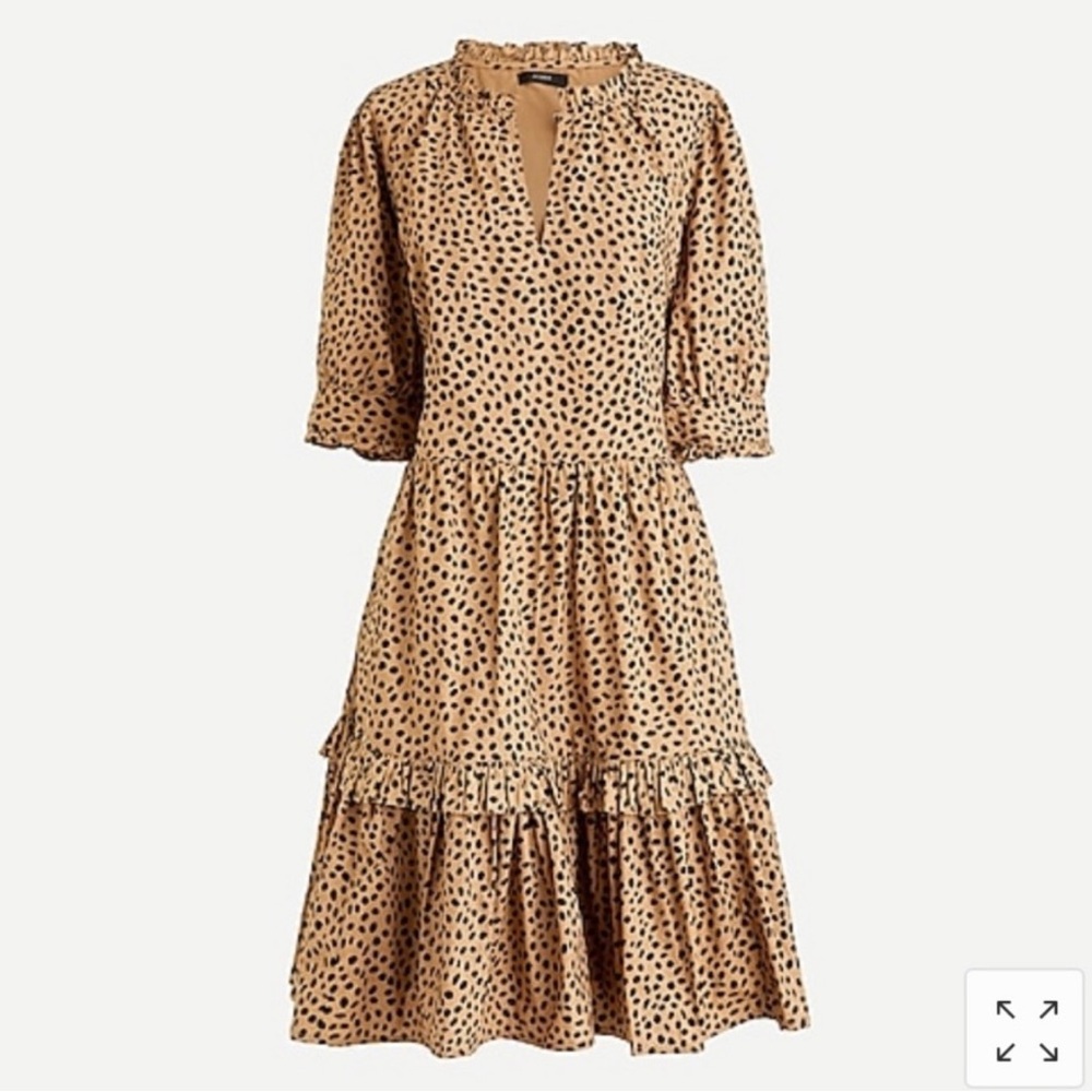 J. Crew Ruffleneck tiered popover dress in leopard dot XS